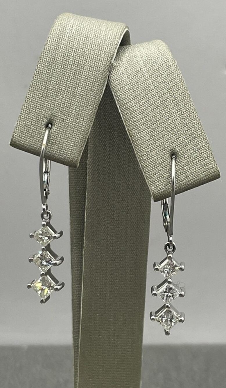 14K White Gold 3 Diamond Dangle Earrings (24752)